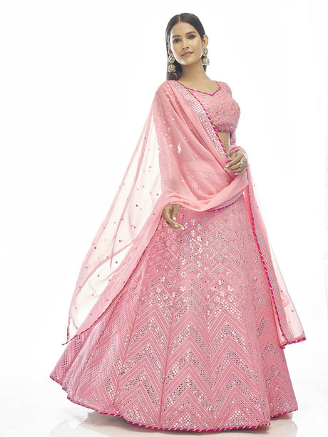 Baby Pink Georgette Embroidered Designer Lehenga - Vamzn#