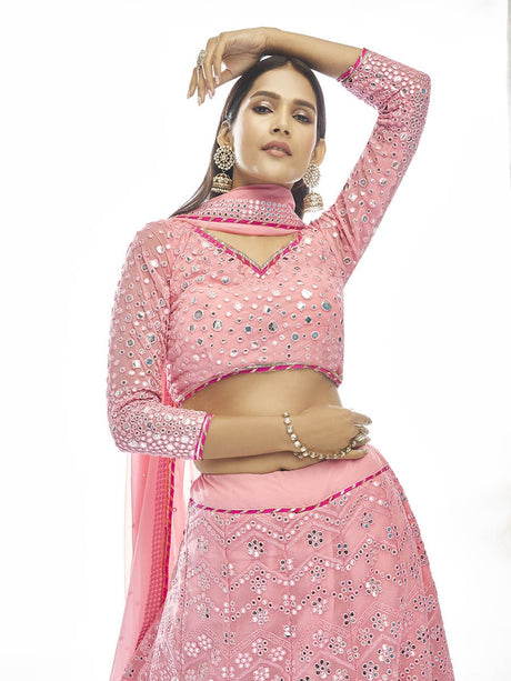 Baby Pink Georgette Embroidered Designer Lehenga - Vamzn#