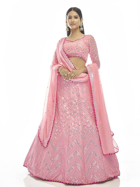 Baby Pink Georgette Embroidered Designer Lehenga - Vamzn#