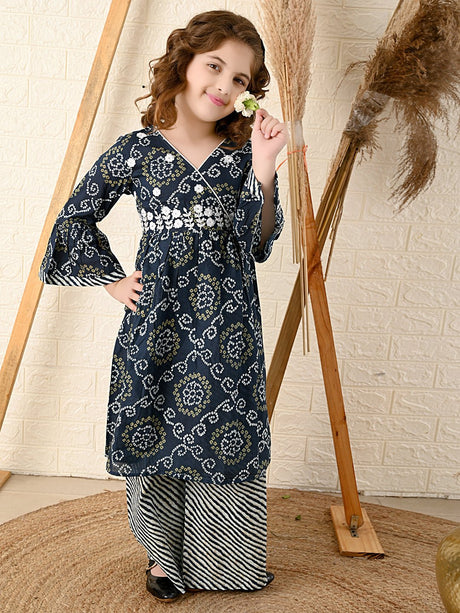 Bandhani Printed Frill Sleeve Kurta Palazzo Set - Vamzn#