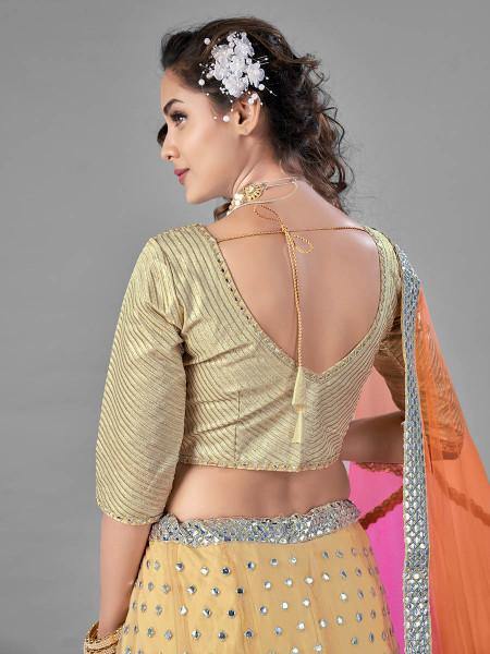 Beige Heavy Embroidered Soft Net bridal Lehenga - Vamzn#