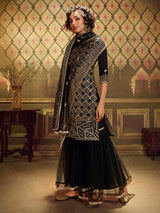 Black Soft Net Gharara Suit - Vamzn#