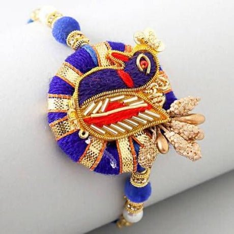 Blue Peacock Zardosi Rakhi & Kaju Katli Box - Vamzn#