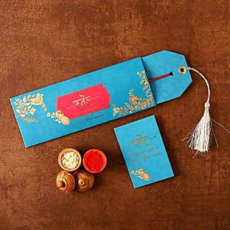 Blue Peacock Zardosi Rakhi & Kaju Katli Box - Vamzn#