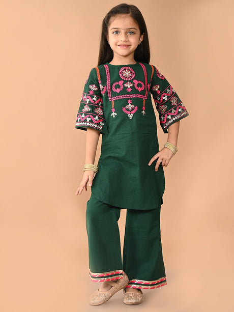 Embroidered Round Cut Kurta with Palazzo Set - Vamzn#